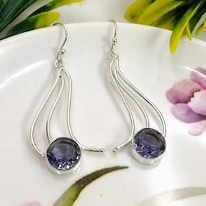 Amethyst Dangle Earrings, 925 Sterling Silver Earrings, Handmade Amethyst Jewelry, February Birthstone Earrings, Gift for Her, Drop Earrings