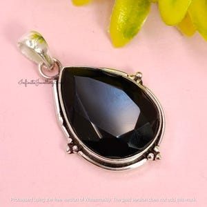 Black Onyx Teardrop Pendant: Sterling Silver Handmade Necklace