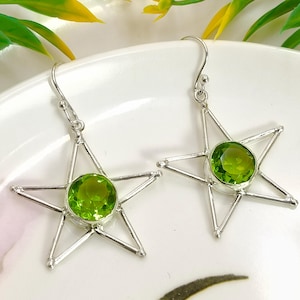 Peridot Dangle Earrings: Sterling Silver Green Crystal, August Birthstone