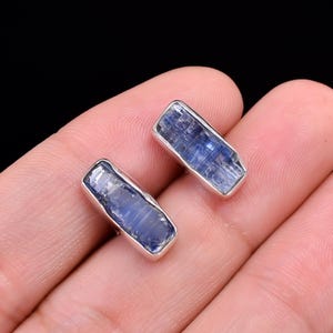 Raw Kyanite Stud Earrings: Sterling Silver Healing Crystal Jewelry