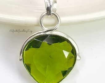 Dainty Peridot Pendant Necklace: 925 Sterling Silver August Birthstone