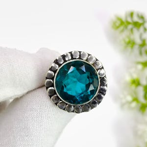 Handmade London Blue Topaz Ring: 925 Sterling Silver Round Cut