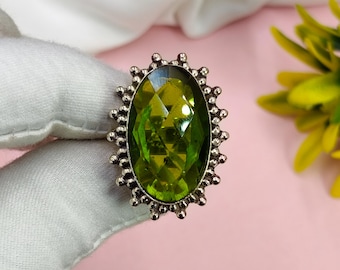 Handmade Peridot Ring: Sterling Silver August Birthstone, Green Gemstone