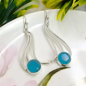Aqua Chalcedony Dangle Earrings, 925 Sterling Silver Drop Earrings, Handmade Gemstone Earrings, Elegant Blue Earrings Gift for Her