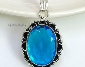 Handmade Blue Topaz Pendant Necklace: 925 Sterling Silver Gemstone