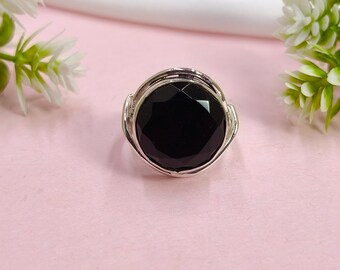 Black Onyx Sterling Silver Ring: Handmade Antique Style Jewelry