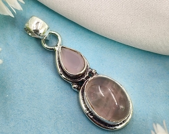 Rose Quartz Sterling Silver Pendant Necklace: Handmade Pink Crystal Healing Jewelry