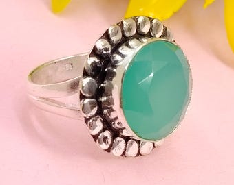 Handmade Aqua Chalcedony Ring: 925 Sterling Silver Boho Wedding Jewelry