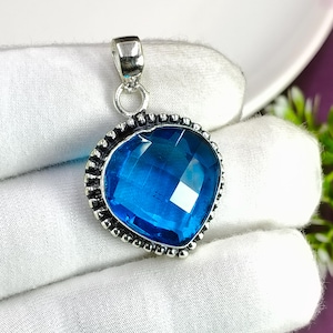 Blue Topaz Heart Pendant for Women, 925 Sterling Silver Gemstone Necklace, Handmade Blue Crystal Jewelry Gift, December Birthstone Pendant