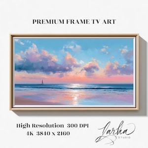 A Boat on the Pastel Sea - Frame TV Art - Digital Download, TV Wall Art, Samsung Frame TV Art, Unique Design