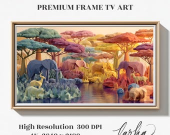 Papel vívido Savannah - Arte para marco de TV - Descarga digital, Arte de pared para TV, Arte para marco de TV Samsung, Diseño único