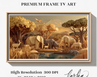 Paper Savannah - Arte para TV con marco - Descarga digital, Arte de pared para TV, Arte para TV con marco Samsung, Diseño único