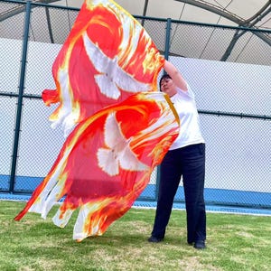 Holy fire dove - Prophetic Revelation Painting,Worship Flags,Dance Flags,Praise Flags,Jesus,Prophetically,Prayerfully Created,2 flags