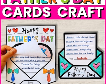 May include: Father's Day craft cards with the text "Father's Day Cards Craft" at the top. The cards feature the text "Happy Father's Day" and include space for personalized messages. One card has a hand lifting a flap.