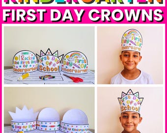 First Day of Kindergarten Crown Craft, First Day of School Hat Headband Coloring Pages Activity Back to School Crown Template (PDF Download)