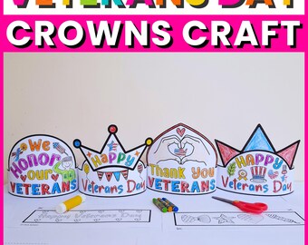 Veterans Day Crown Craft, Veterans Day Hat Headband Coloring Pages Activities, Remembrance Day, Printable Crown for Kids (PDF Download)