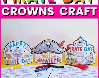 Pirate day Crown Templates Craft, Pirate Hat Headband Coloring Pages, Printable Kids Paper Crown Craft Activities (PDF Download)