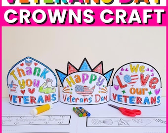 Veterans Day Crown Craft, Veterans Day Hat Headband Coloring Pages Activities, Remembrance Day, Printable Crown for Kids (PDF Download)