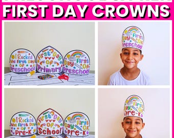 First Day of School Crown Craft, First Day of Preschool en Pre-K Hat Hoofdband Kleurplaten Activiteit, Back to School-kronen (pdf-download)
