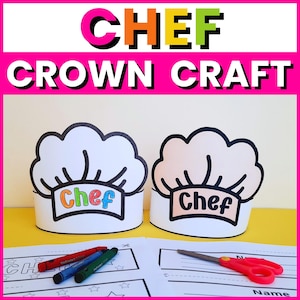 Coroa de chapéu de chef para imprimir: atividade com chapéus para auxiliares comunitários no Dia do Trabalho, páginas para colorir com faixa de cabeça de chef, coroa infantil para imprimir (download em PDF)