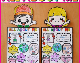 All About Me Printable Preschool Kindergarten Template, Back to School Craft, First Day of School Activity for Kids (PDF Download)