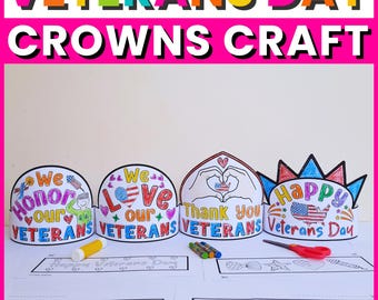 Veterans Day Crown Craft, Veterans Day Hat Headband Coloring Pages Activities, Remembrance Day, Printable Crown for Kids (PDF Download)