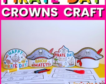 Pirate day Crown Templates Craft, Pirate Hat Headband Coloring Pages, Printable Kids Paper Crown Craft Activities (PDF Download)