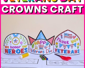 Veterans Day Crown Craft, Veterans Day Hat Headband Coloring Pages Activities, Remembrance Day, Printable Crown for Kids (PDF Download)
