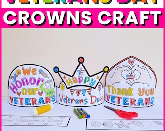 Veterans Day Crown Craft, Veterans Day Hat Headband Coloring Pages Activities, Remembrance Day, Printable Crown for Kids (PDF Download)