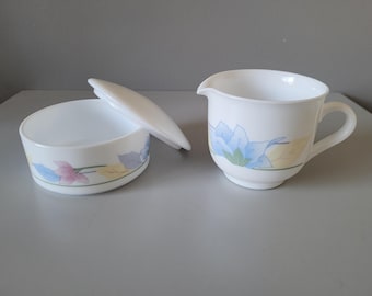 Vintage Arcopal "Flo" milk glass Creamer and Sugar bowl
