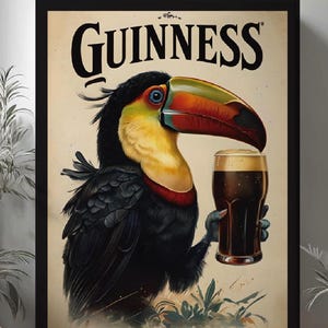 Irish Pub Wall Art | Guinness Toucan Vintage Print | A4 A3 Digital Download | AI Stout Bar Kitchen Decor | Irish Gift Idea