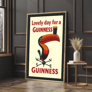 Vintage Guinness Pub Wall Art | Guinness Toucan Vintage Print | A3 Digital Download | AI Stout Bar Kitchen Decor | Irish Gift Idea