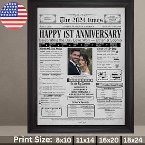1st Wedding Anniversary Gift, Paper Anniversary Gift For Him, 1st Anniversary Gift For Husband Wife Couples, Printable Poster Wall Art