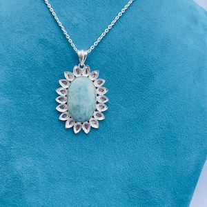 Sterling Silver Aquamarine Pendant Necklace: Floral Design, March Birthstone