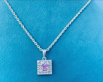 925 Sterling Silver Pink Zircon Pendant: Handmade March Birthstone Gift-Gifts for Couples