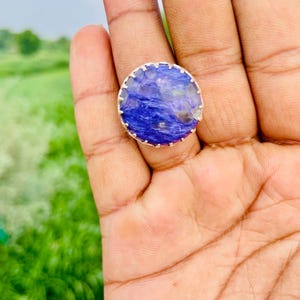 Bague en pierres précieuses de charoite AAA : argent sterling 925 fait main
