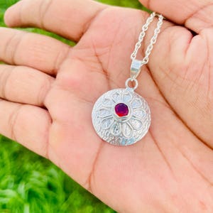 925 Sterling Silver Red Zircon Pendant – Sterling Silver Handmade Pendant -Indian Jewellery – March Birthstone Gift for Her-Gift For Mother