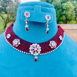 925 Sterling Silver Zircon Necklace Set – Sterling Silver Handmade Necklace - Indian Jewellery – March Birthstone Gift for Her
