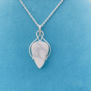 925 Sterling Silver Natural Howlite Pendant  | White  Gemstone Necklace | Handmade Boho Jewelry - Gift For Love - Gift For Her