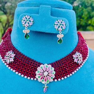 925 Sterling Silver Zircon Necklace Set – Sterling Silver Handmade Necklace - Indian Jewellery – March Birthstone Gift for Her
