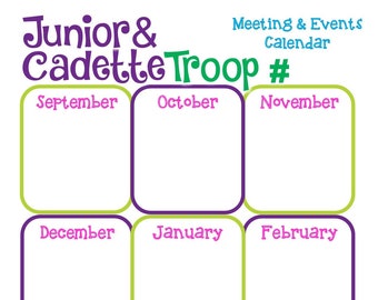 Junior Cadette Girl Scout Yearly Calendar Troop Edit Fillable Customize Printable PDF Template Download