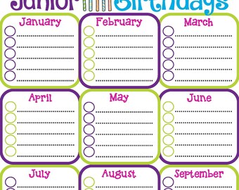 Junior Girl Scout Birthday Calendar Troop Fillable Printable PDF Template