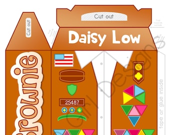 Girl Scout Brownie Party Gable Box PDF SVG Printable Template Cut Out PDF Paper Favor Digital Download Badges Bridging Virtual Activity