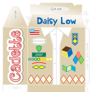 Girl Scout Cadette Party Gable Box PDF SVG Wydrukuj szablon Wytnij papier Favor Party Cyfrowe pobieranie Odznaki Bridging Virtual Activity