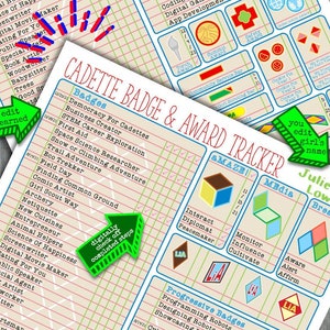 Cadette Girl Scout Badge Award Tracker Checklist Chart Fillable Edit Printable pdf Download
