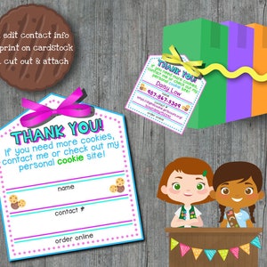 Biglietto di ringraziamento biscotto Girl Scout Contatto modificabile stampabile ritagliato DOWNLOAD DIGITALE