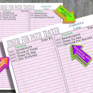 Junior Girl Scout FUN PATCH Tracker Checklist Chart Fillable Edit Printable pdf Download