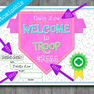 Girl Scout Welcome To Troop Certificate Printable PDF Download Customize Edit Template