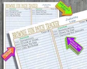 Brownie Girl Scout FUN PATCH Tracker Checklist Chart Fillable Edit Printable pdf Download