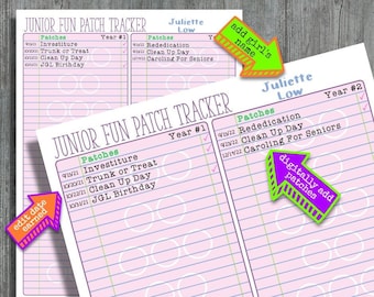 Junior Girl Scout FUN PATCH Tracker Checklist Chart Fillable Edit Printable pdf Download